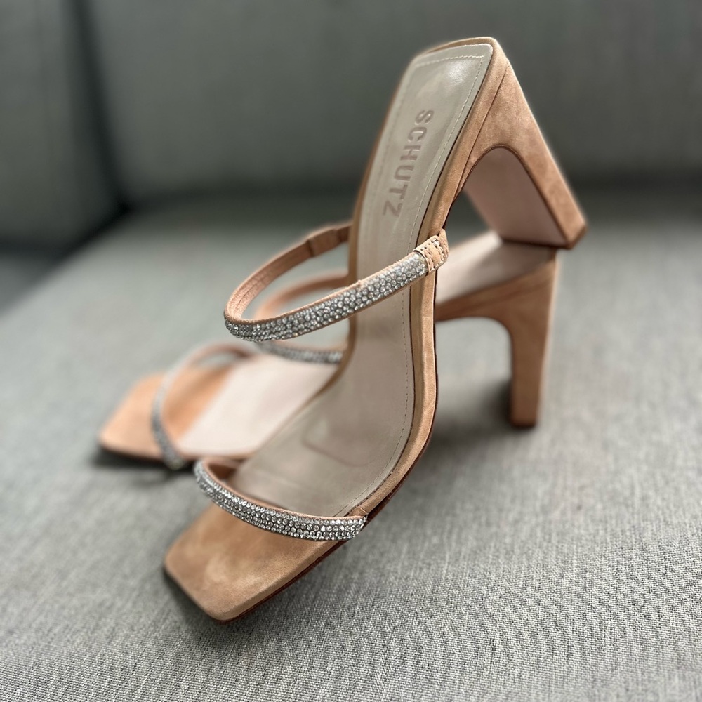 SCHUTZ Nude Rhinestone Strappy Heels